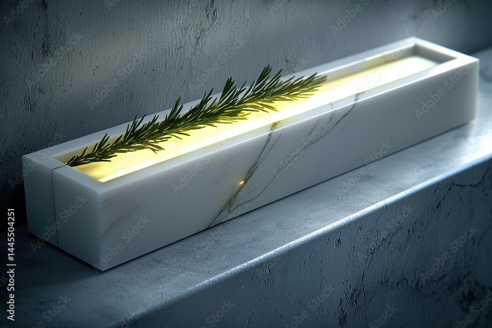 Aufkleber modern architectural design element with greenery in a minimalist marble planter on a textured surfa