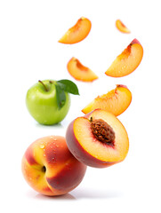 Fruits isolated on white background peach and apple