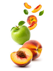 Fruits isolated on white background peach and apple