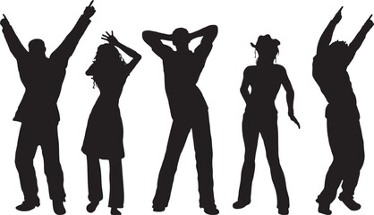 Energetic Black Vector Silhouette of a Group of People Dancing