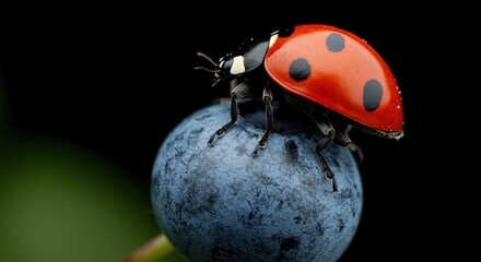 Fototapeta premium Ladybug on a Blueberry (Photo)