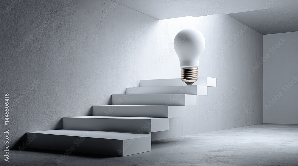 Poster a light bulb positioned on a staircase illustrating ai-curated investment pathways and logical refin