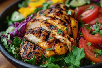 Grilled chicken salad vibrant summer meal juicy slices fresh greens tomatoes delicious healthy