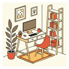 Fototapeta premium Flat Style Cozy Home Office and Workspace Desk Illustrations with Minimalist and Aesthetic Design