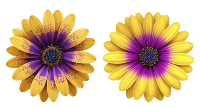 Vibrant Blossoms with Yellow Petals and Purple Highlights, Ideal for Nature and Floral Designs