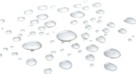 Realistic water droplets with transparent background, ideal for freshness visuals, hydration-themed designs, cosmetic ads, rain effect overlays, and clean skincare branding