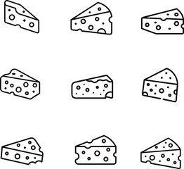 Cheese Slice Line Art Icons. Minimalist Food Vector Illustrations.