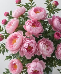Fototapeta premium Lush pink peony and rose bunch isolated on white Ideal for greeting cards , blossom, floral