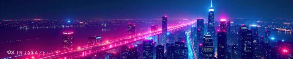 Boldly outlined futuristic cityscape with bright neon lights, cityscape, bold lines, modern city