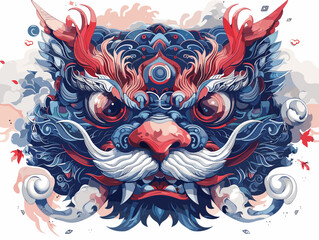 Vector illustration of a lion head in the style of Chinese zodiac.