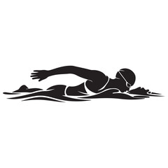Swimmer Female Front View, Butterfly Swim Vector Black silhouettes. with white background