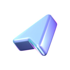 3D holographic arrow cursor icon with a neon gradient, isolated on a white background. Render of iridescent arrow for interfaces, tech navigation, mouse clicks, location search. 3d vector icon