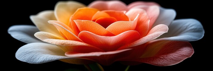 Vibrant orange and pink rose blossom closeup