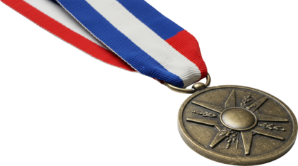Bronze Medal with Red White and Blue Ribbon Award Ceremony Achievement Victory Success