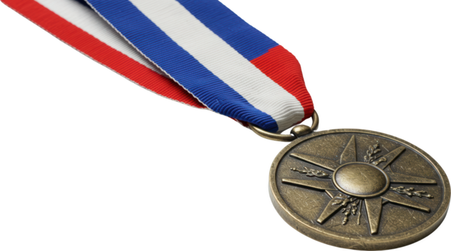 Bronze Medal with Red White and Blue Ribbon Award Ceremony Achievement Victory Success