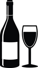 vector wine bottle and glass 