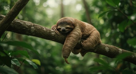 Fototapeta premium [Sleeping Sloth on a Branch - Photo]