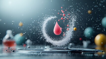 Pink drop, molecules, science, liquid,  dynamic