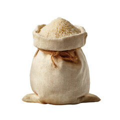 Fresh White Rice in a Burlap Sack with Transparent Background