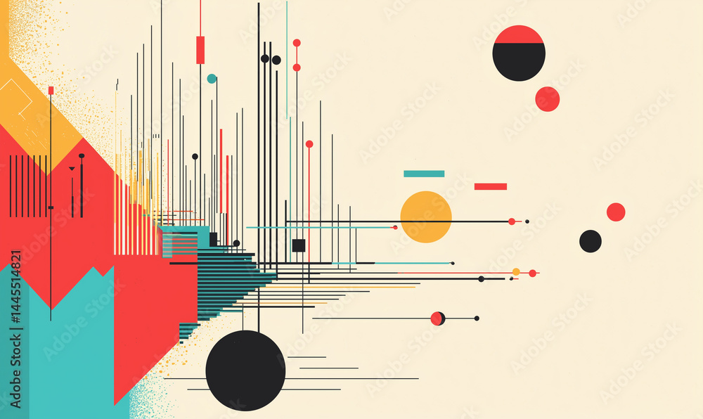 Aufkleber abstract geometric design featuring vibrant colors and dynamic lines on a light background.