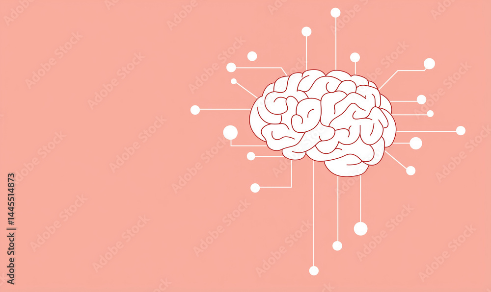Poster illustration of a brain with circuits, symbolizing technology and intelligence integration.