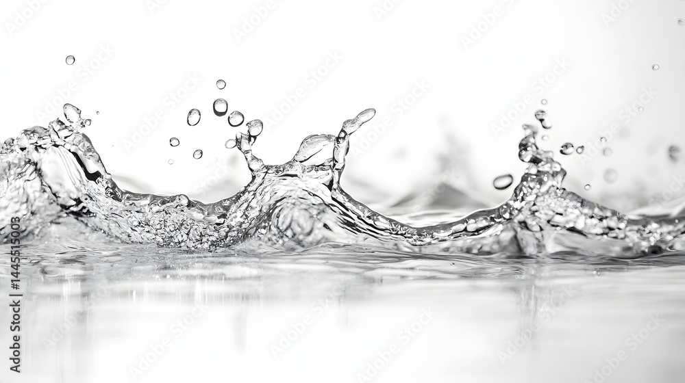 Poster dynamic water splash action pure white background high-quality image calm environment close-up view