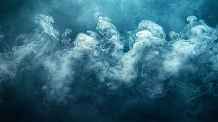 White beautiful swirling smoke on a green azure background.
