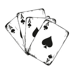 Four Aces Playing Cards Solid Icon. Winning Hand, Poker Strategy, And Card Game Success Silhouette Symbol. Casino And Gambling Illustration. Isolated Vector Illustration