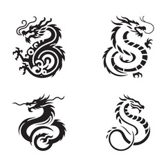 Set of chinese dragon silhouette. Dragon icon vector.