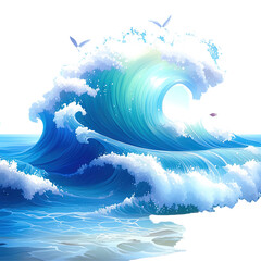 aesthetic watercolor waves and seagulls