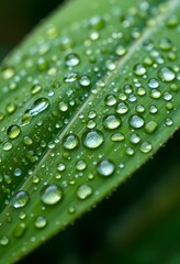 Dew Drops On Leaf, A World Reflected, Tiny Raindrops Clinging. Miniature Lenses On Emerald Green, A Glimpse Of Beauty, Nature's Art Captured. The Surrounding Environment Is Seen.