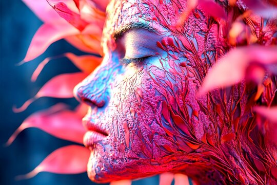 Neurological abnormality. Weird images in mind. Hallucination - due to mescaline: abstract image of health condition. Brain fog. Metaphorical mescaline physical senses, of a mental illusion.