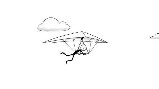 animated line figure character doing paragliding sport