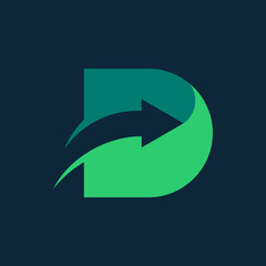 Modern Green Letter D Logo with Arrow and Curving Effect