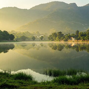 Phandar Lake reflects green and gold, hiding the sky inside its soul, untouched and still as prayer beneath morning.