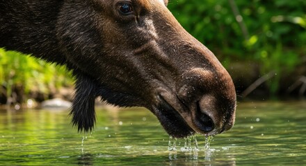 Moose Drinking Water - Photo