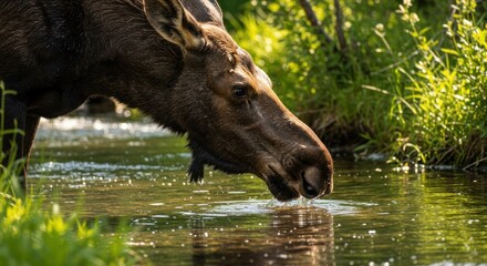 Moose drinking water - photo