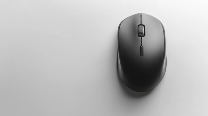Black wireless computer mouse displayed on a plain white background