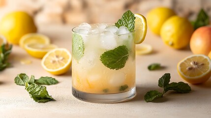 Refreshing citrus cocktail with ice and mint
