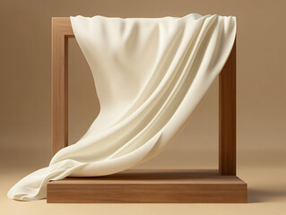 3D Square Product Presentation Stand For Display With Silk Cloth Curtain On The Background
