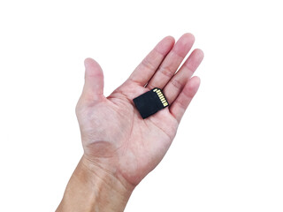 Fototapeta premium Detail Shot: Memory Card in Hand | Data Transfer Concept