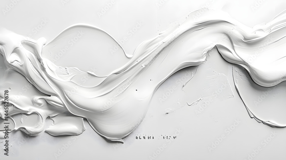 Poster abstract white fluid paint texture on horizontal canvas artistic background minimalist design