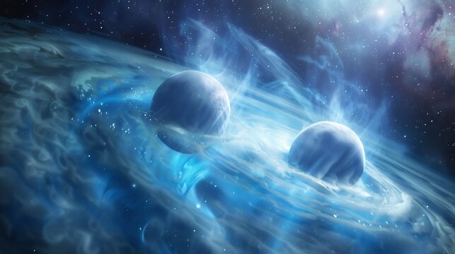 Celestial collision between two neutron stars creating a burst of gravitational waves