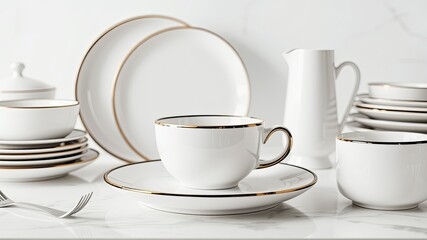 Fototapeta premium Sophisticated White Ceramic Dinnerware - Perfect for Contemporary Living