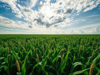 Summer Cornfield Stretching Against a Blue Sky
