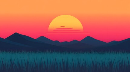 Obraz premium Serene rice fields with mountains and a vibrant sunset