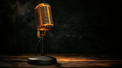 A Vintage Style Microphone on a Dark Wooden Stage