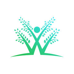 Modern Abstract Nature Logo with Green Human Figure and Tree Branches