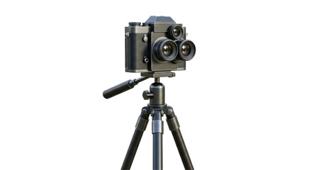 Isolated Vintage Camera on Tripod