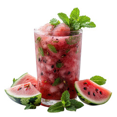 Refreshing watermelon mojito recipe summer cocktail drink with mint leaves on transparent background